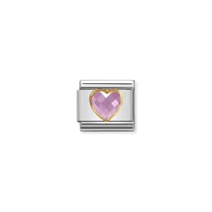 Nomination Composable Link Pink Heart, Faceted Cubic Zirconia, 18K Gold