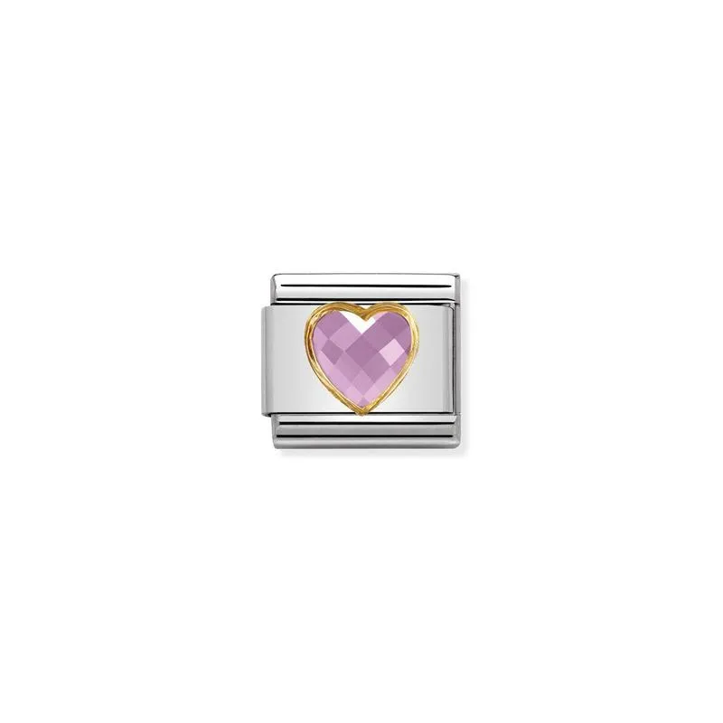Nomination Composable Link Pink Heart, Faceted Cubic Zirconia, 18K Gold