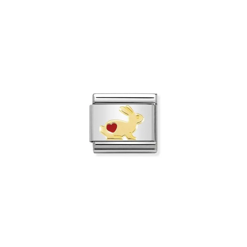 Nomination Composable Link Rabbit With Heart, 18K Gold & Enamel