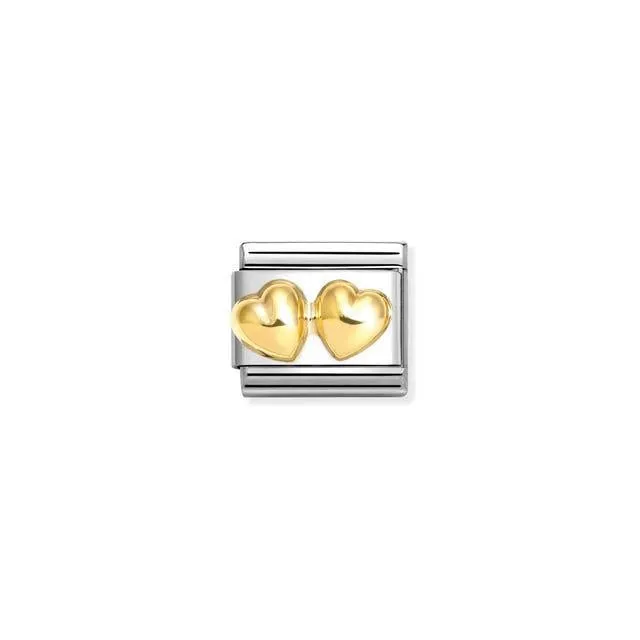 Nomination Composable Link Raised Double Heart, 18K Gold