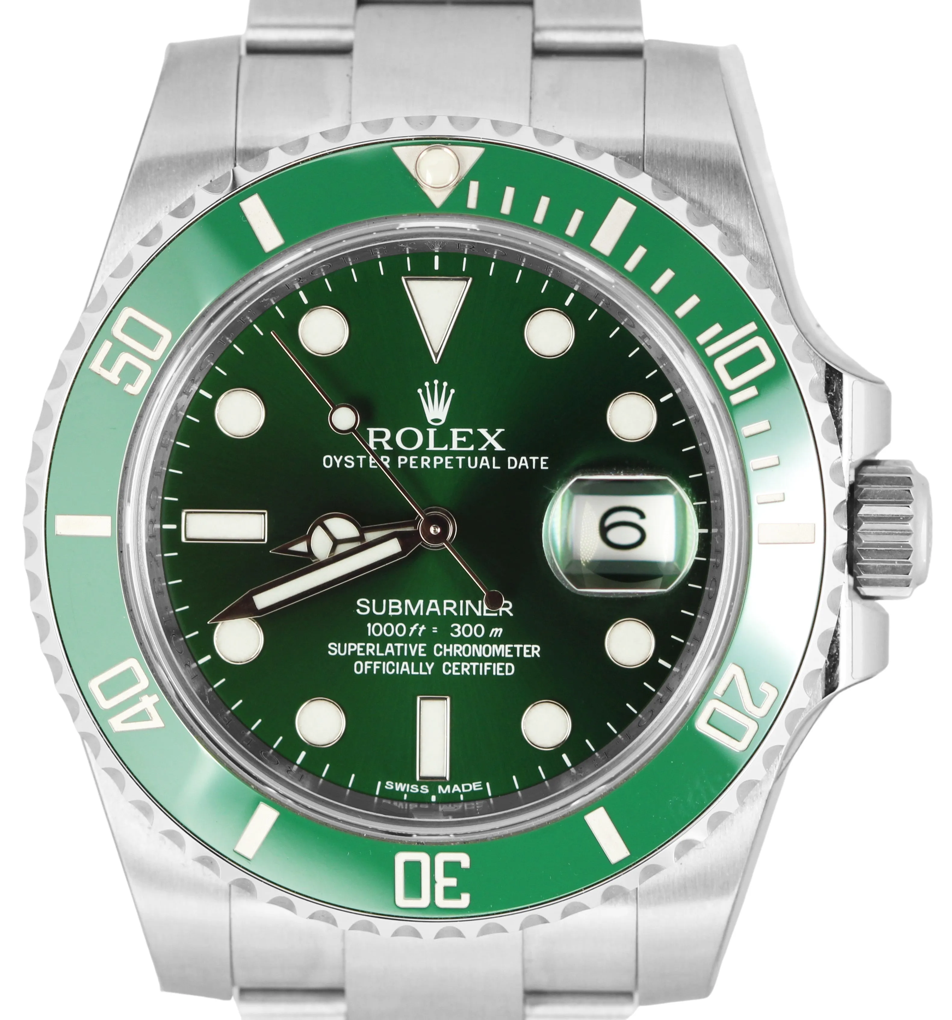 NOS Rolex Submariner Date HULK Stainless Green Oyster 40mm 116610 LV Watch B P