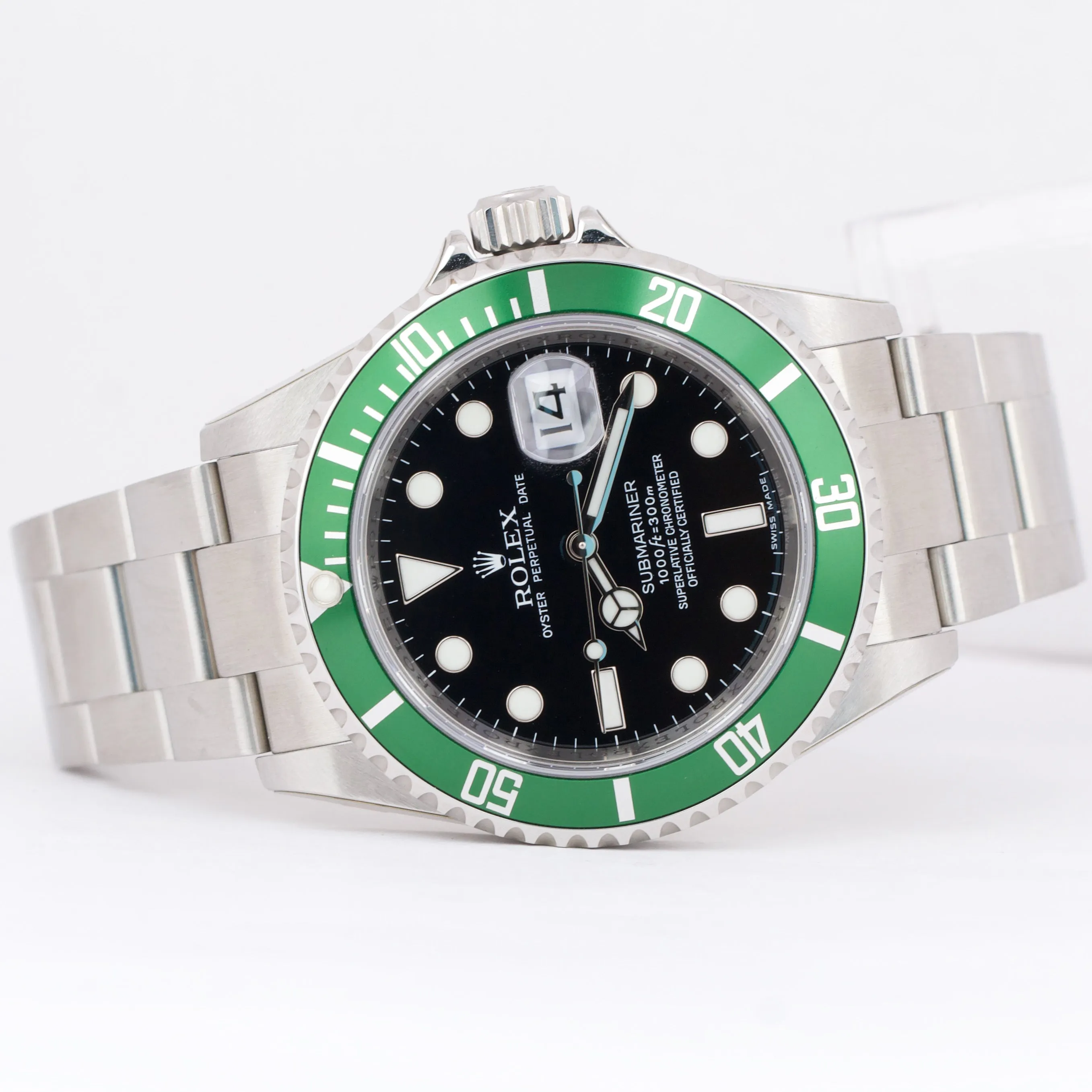 NOS STICKERED 2008 PAPERS Rolex Submariner Date KERMIT Green REHAUT 16610 LV B P