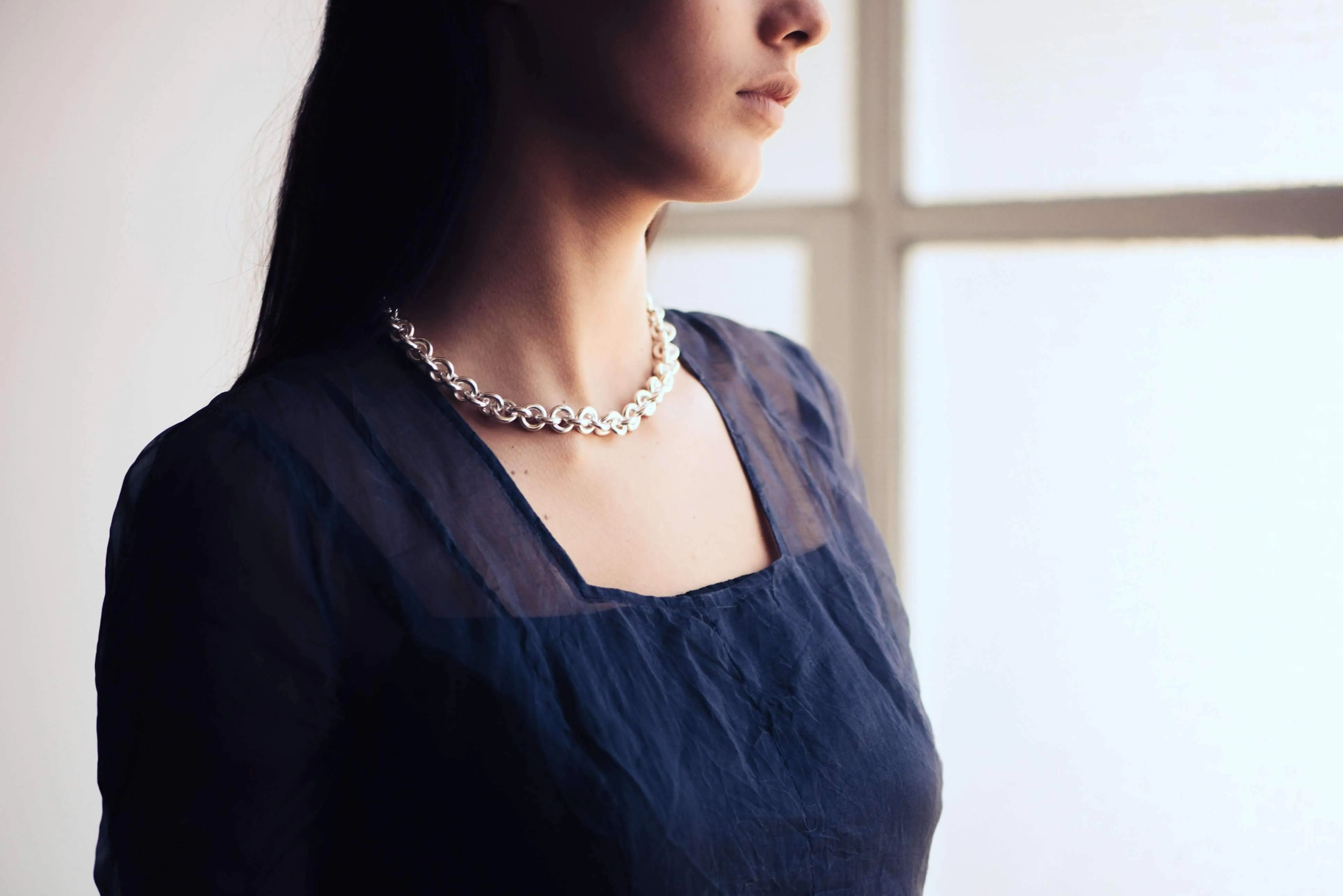 Open Round Link Necklace, Pure Silver