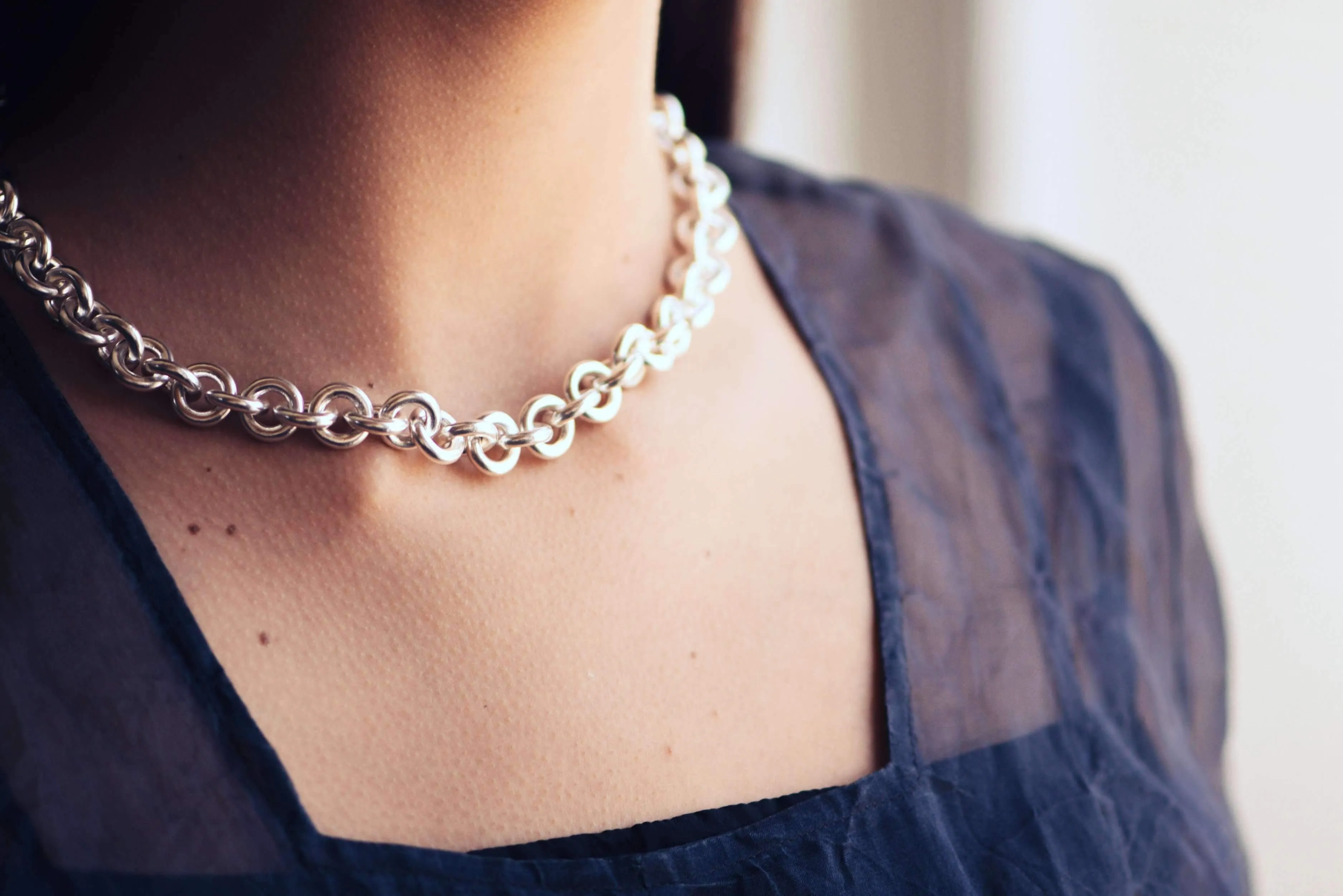 Open Round Link Necklace, Pure Silver