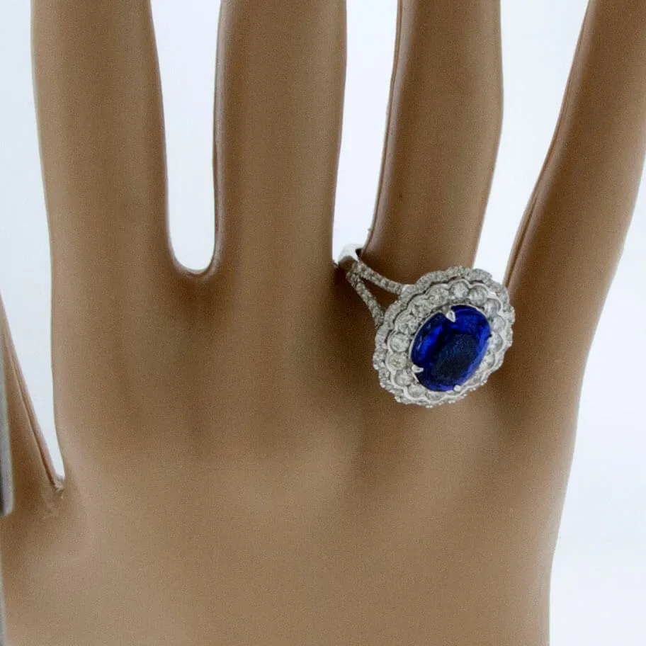 Oval Tanzanite & Double Diamond Halo Scalloped Ring