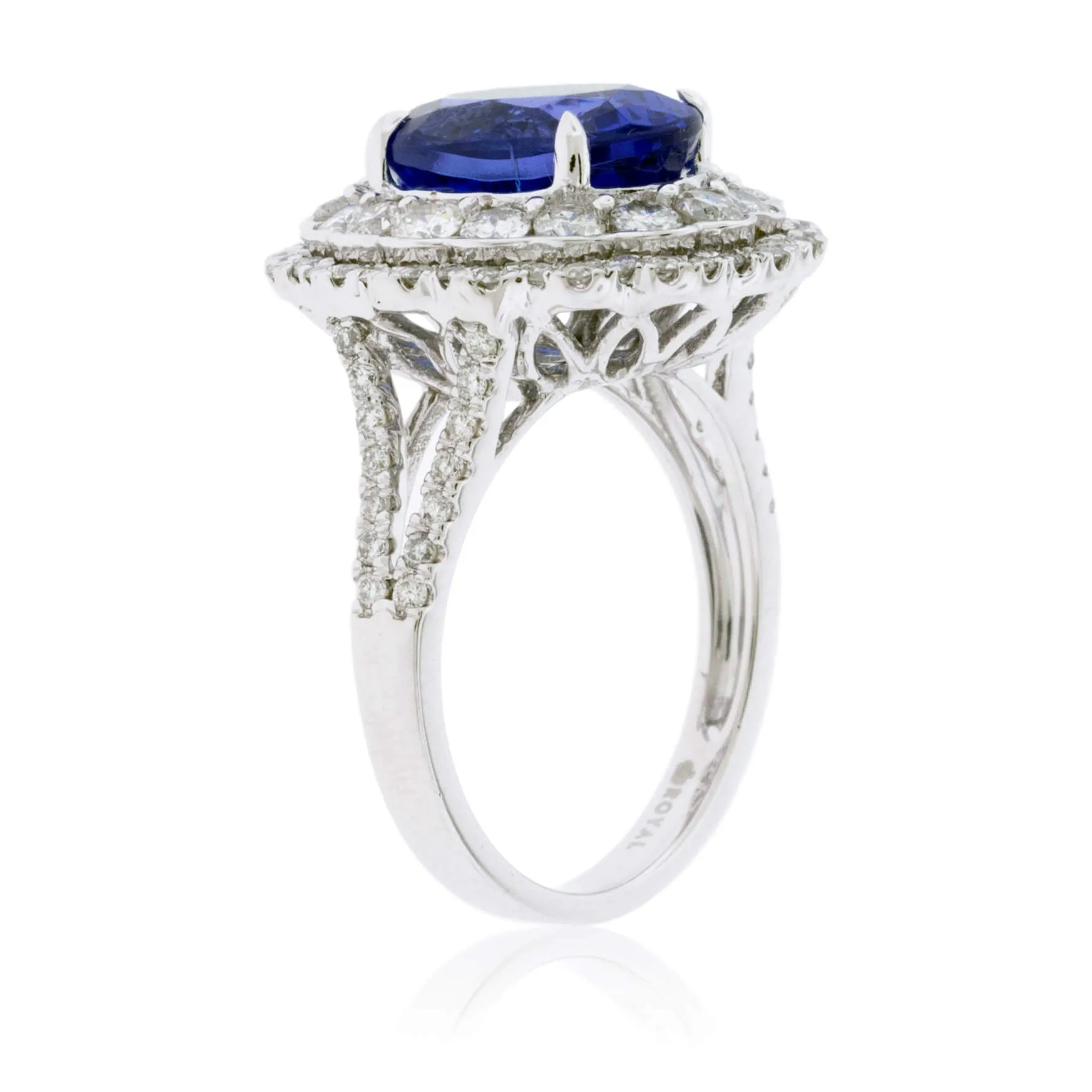 Oval Tanzanite & Double Diamond Halo Scalloped Ring