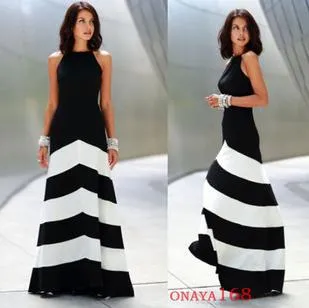 Pakistan Women Clothing Indian Sari Dresses 2017 Cotton Hot New Fashion Stripe Mosaic Halter Sleeveless Dress Sexy Big Swing