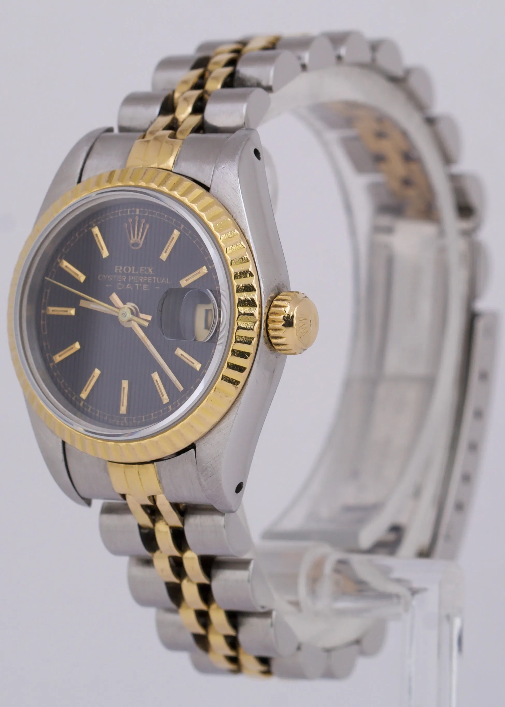 PAPERS Rolex DateJust 26mm BLACK TAPESTRY Jubilee 18K Two-Tone Fluted 69173 B P
