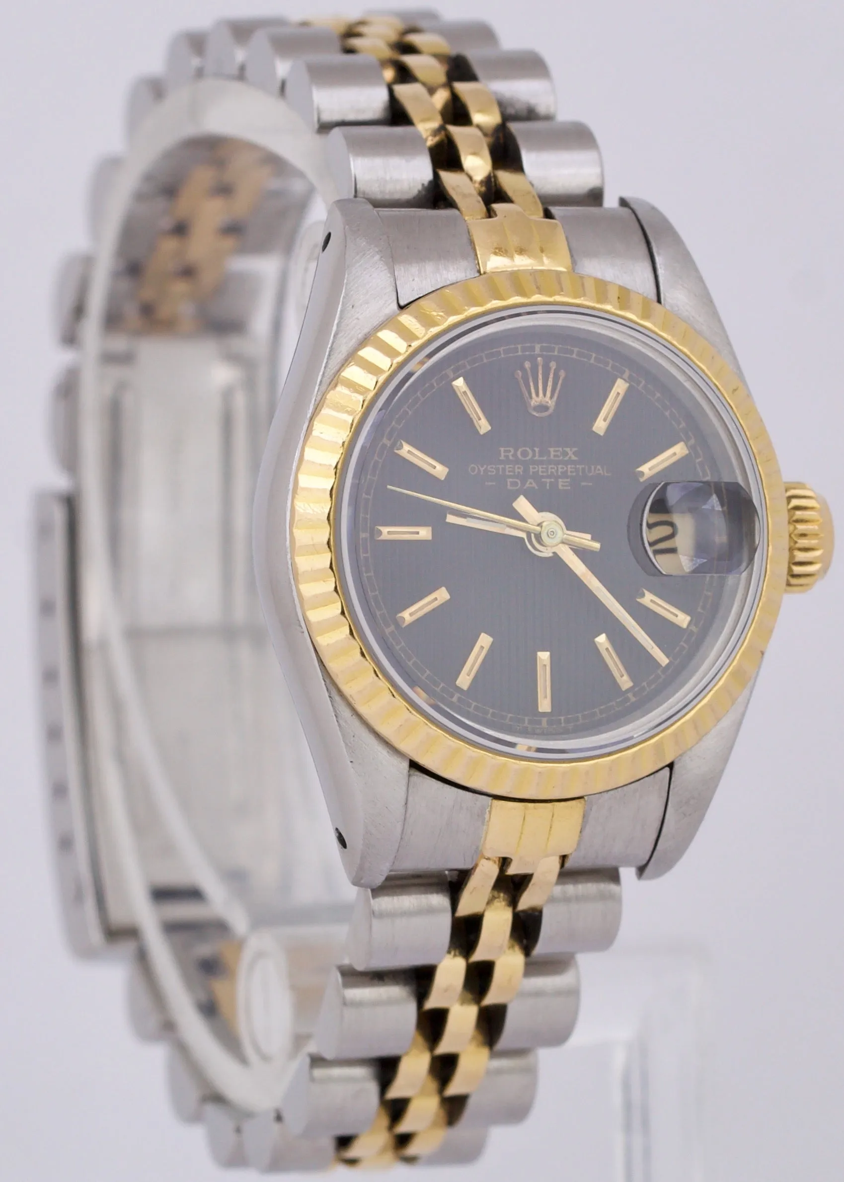 PAPERS Rolex DateJust 26mm BLACK TAPESTRY Jubilee 18K Two-Tone Fluted 69173 B P