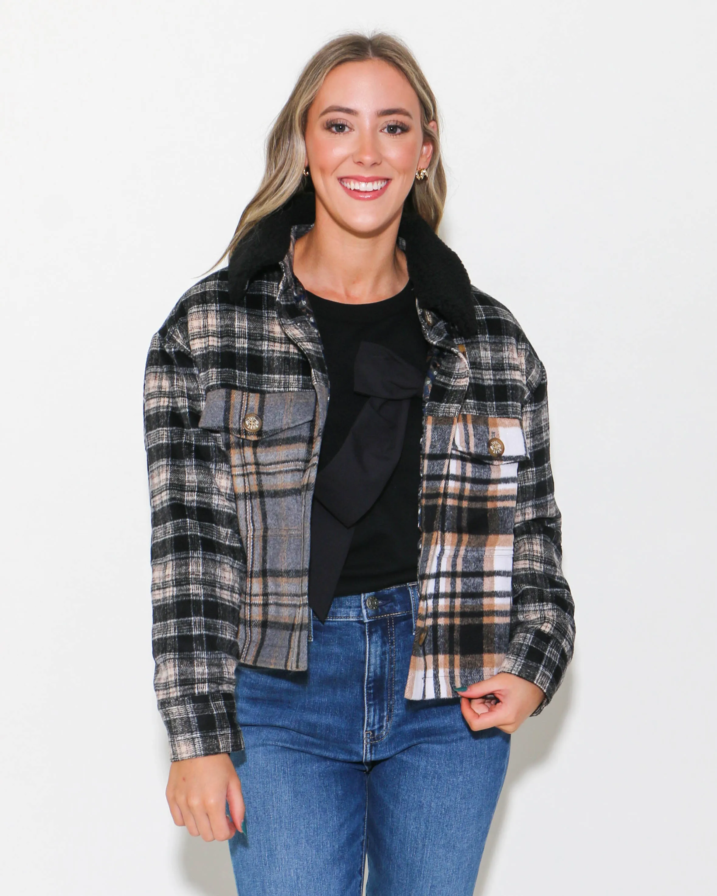 Patched Plaid Jacket