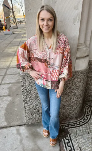 Patchwork Bubble Sleeve Top