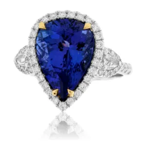 Pear-Shaped Tanzanite and Diamond Halo Ring