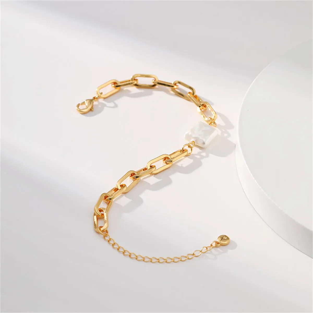 Pearl & 18K Gold-Plated Square Charm Cable Chain Bracelet