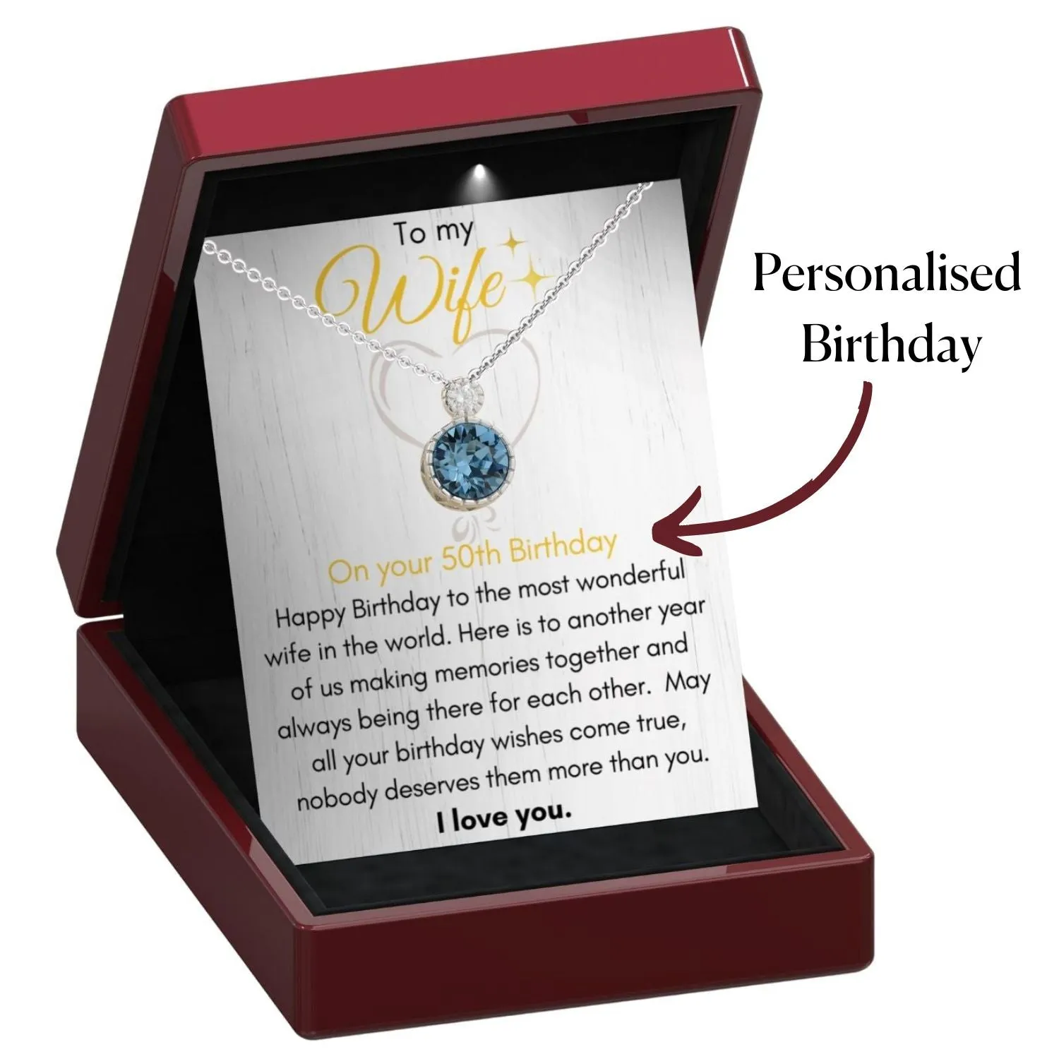 Personalised Wife Birthday - Aquamarine Solitaire Necklace WF8