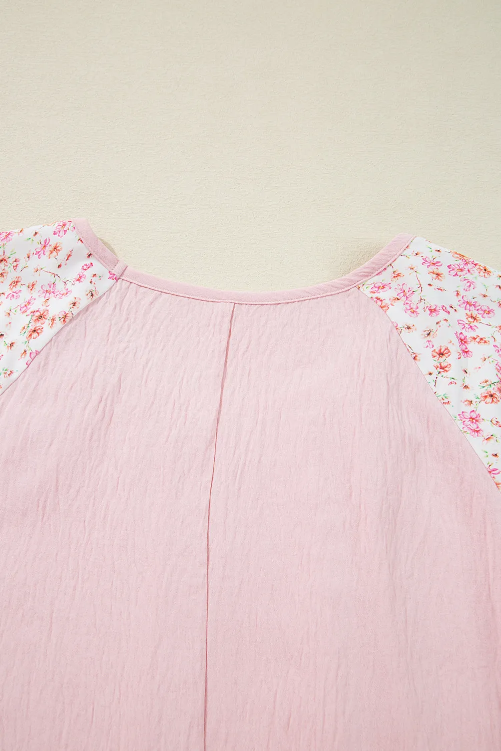 Pink Contrast Floral Patchwork Long Sleeve Plus Size Blouse