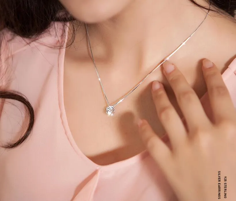Princess Six Claw Gemstone 925 Sterling Silver Necklace AAA CZ Mosaic Zircon Choker