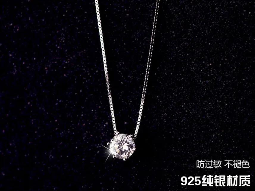 Princess Six Claw Gemstone 925 Sterling Silver Necklace AAA CZ Mosaic Zircon Choker