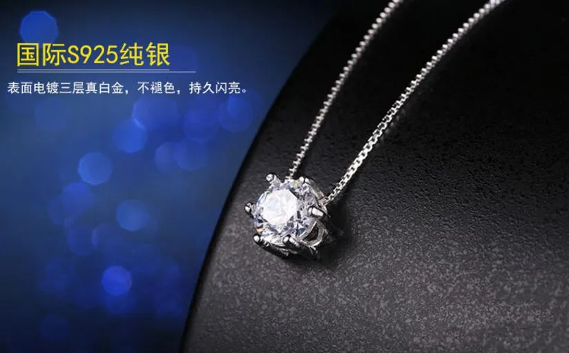 Princess Six Claw Gemstone 925 Sterling Silver Necklace AAA CZ Mosaic Zircon Choker