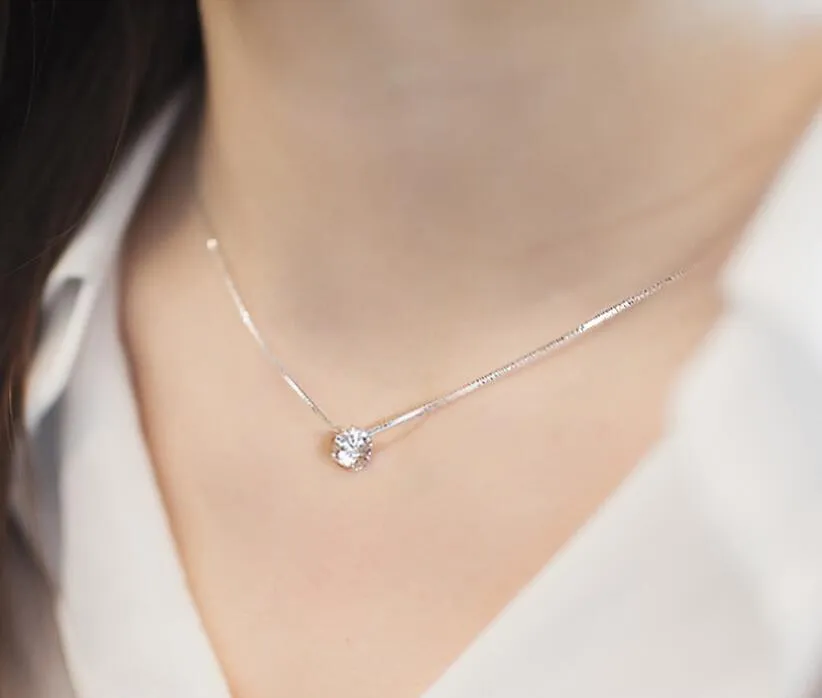 Princess Six Claw Gemstone 925 Sterling Silver Necklace AAA CZ Mosaic Zircon Choker