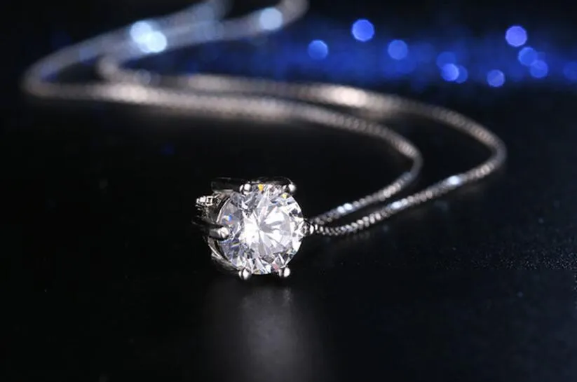 Princess Six Claw Gemstone 925 Sterling Silver Necklace AAA CZ Mosaic Zircon Choker