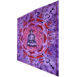Purple Buddha In Dharma Chakra Mudra On A Lotus Flower Full Size Tapestry Wall Art