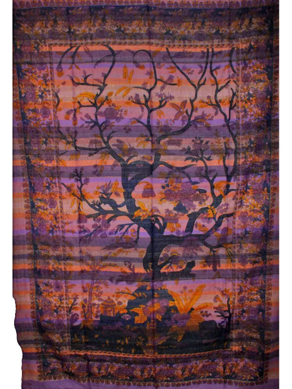 Purple Tree of Life Birds Art in Hand-loom Tapestry