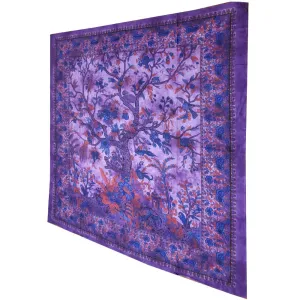 Purple Tree of Life Birds Tapestry Colorful Indian Wall Decor