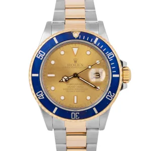 RARE Rolex Submariner Date 18K Two-Tone Gold CHAMPGANE PATINA 40mm Watch 16803