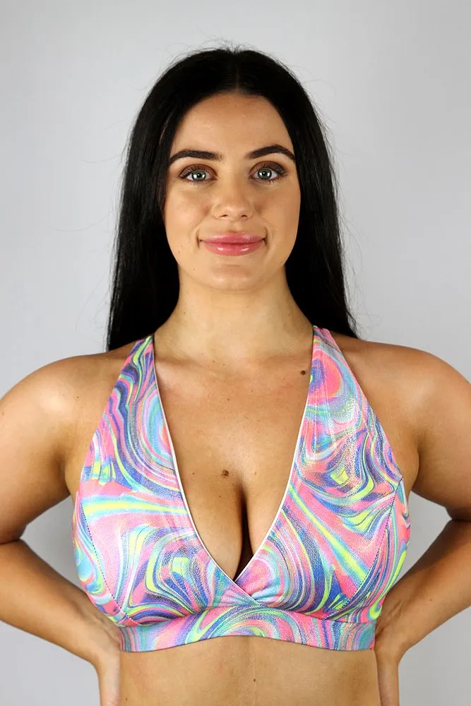 Rarr Push Up Plunge Sports Bra - Red Sparkle