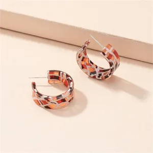 Red Acrylic & Silver-Plated Mosaic Huggie Earring