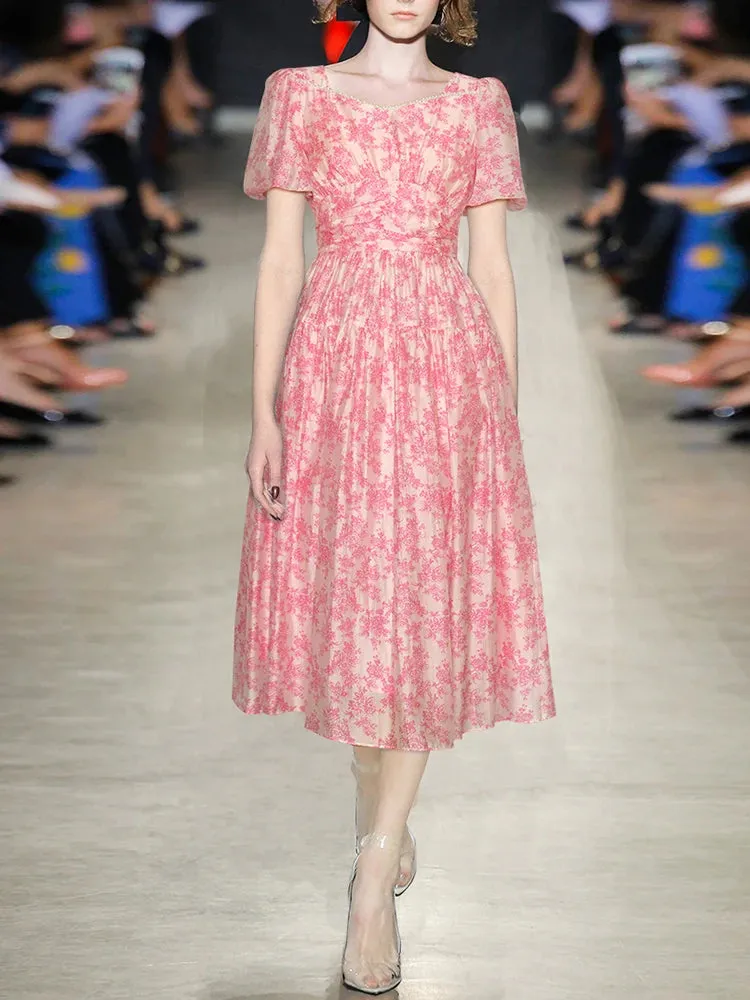 Renee Pleated Beading Patchwork Design Dress