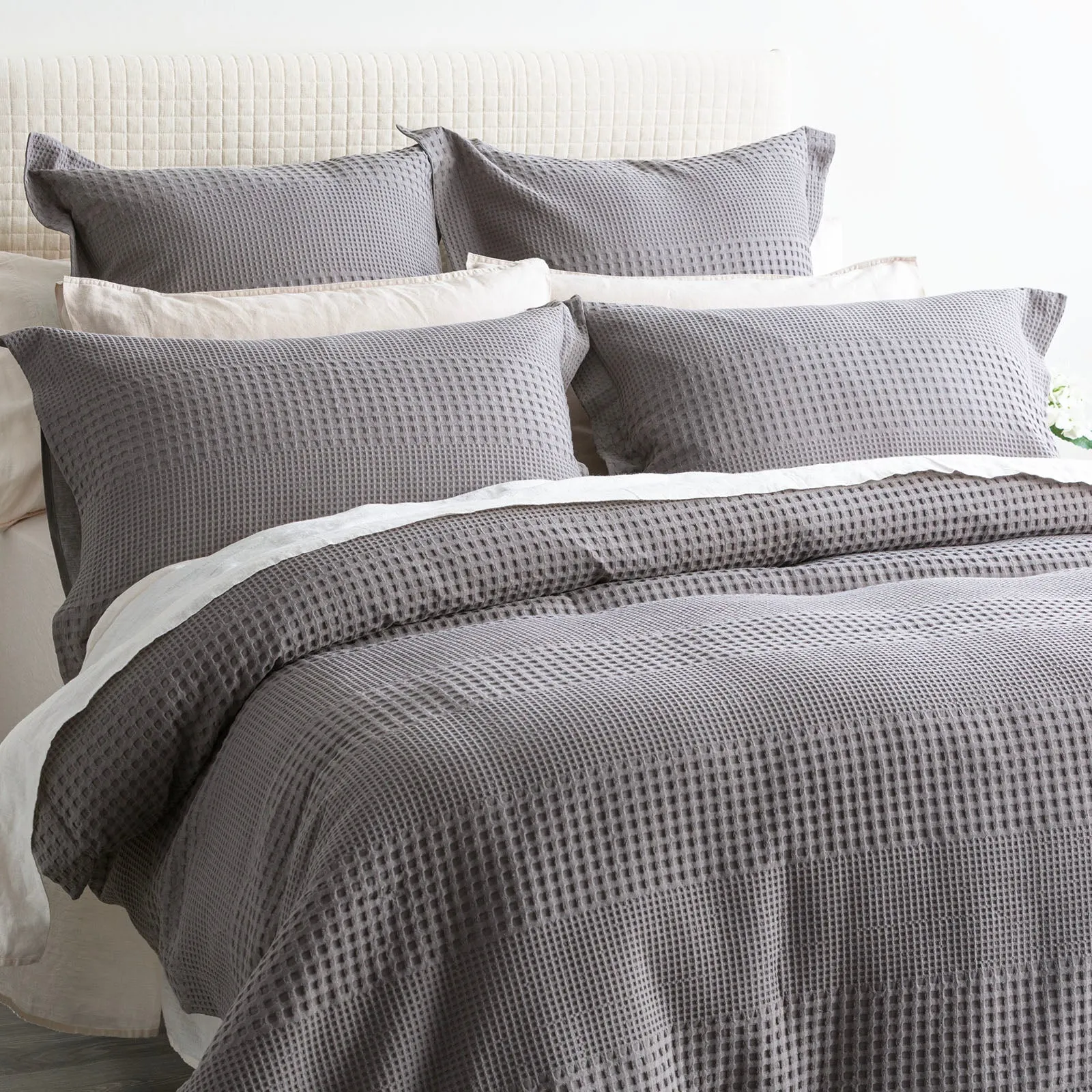 Renee Taylor Elegance Waffle Cotton Jacquard Quilt Cover Set - FOSSIL