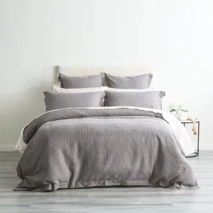 Renee Taylor Elegance Waffle Cotton Jacquard Quilt Cover Set - FOSSIL