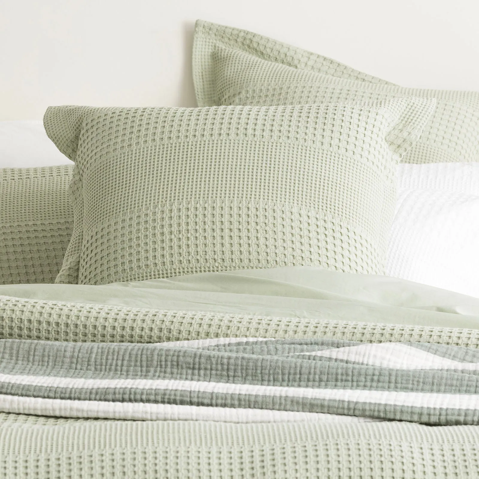Renee Taylor Elegance Waffle Cotton Jacquard Quilt Cover Set - MOSS