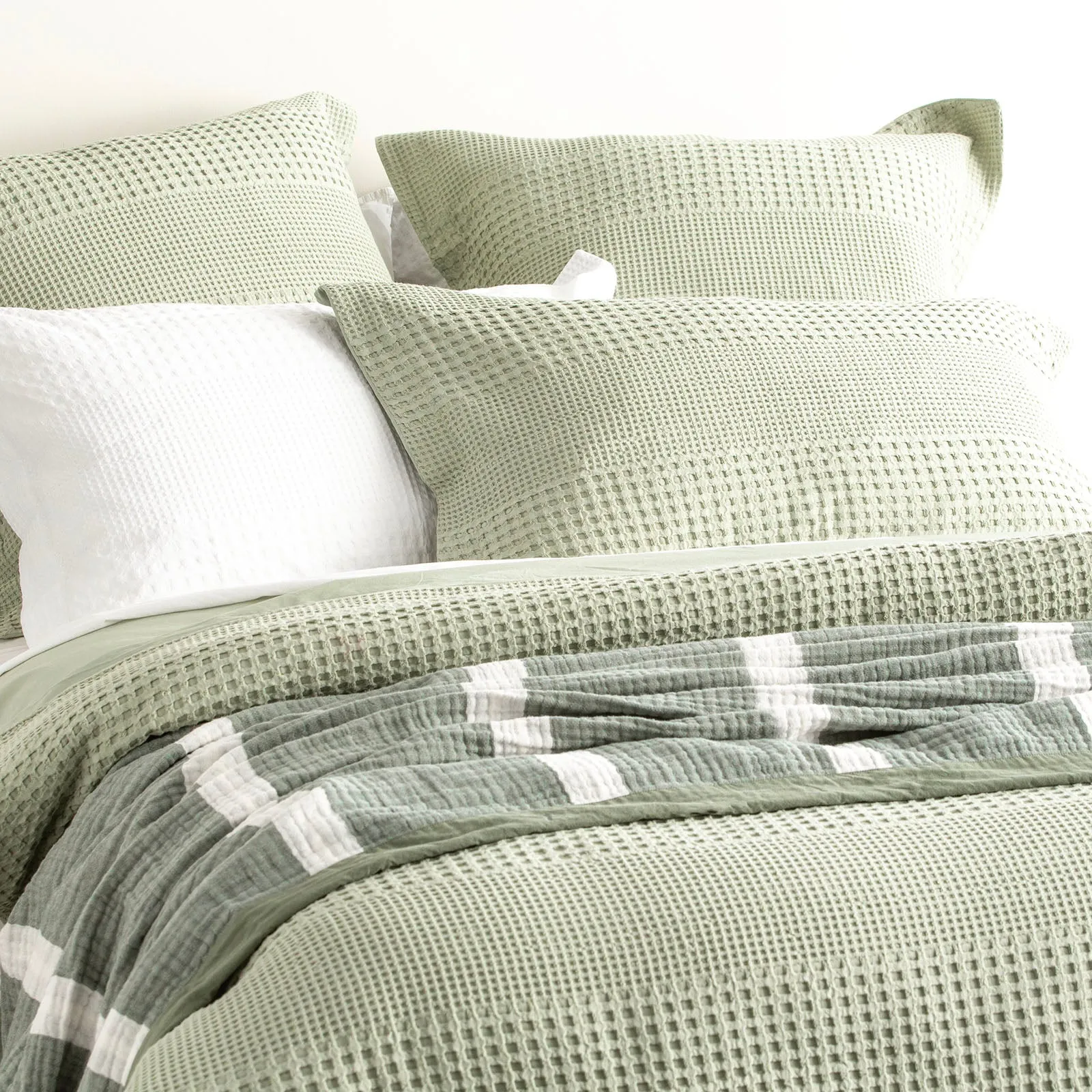 Renee Taylor Elegance Waffle Cotton Jacquard Quilt Cover Set - MOSS