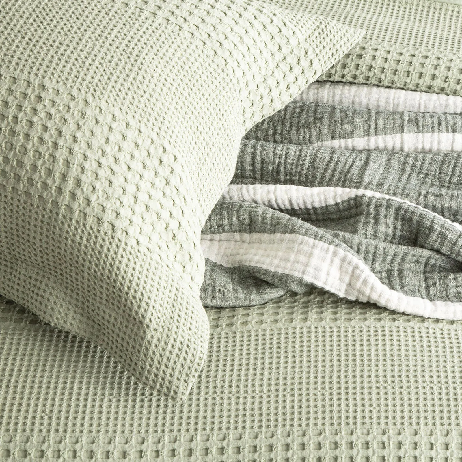 Renee Taylor Elegance Waffle Cotton Jacquard Quilt Cover Set - MOSS