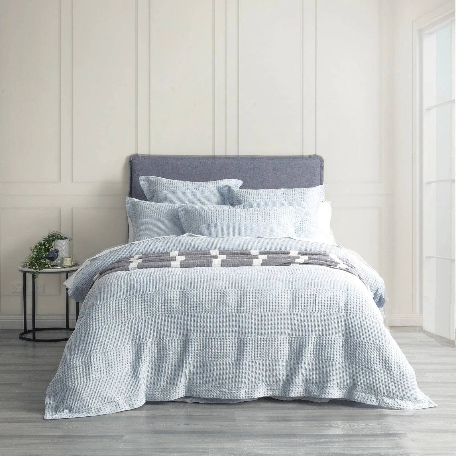 Renee Taylor Elegance Waffle Cotton Jacquard Quilt Cover Set - SKY