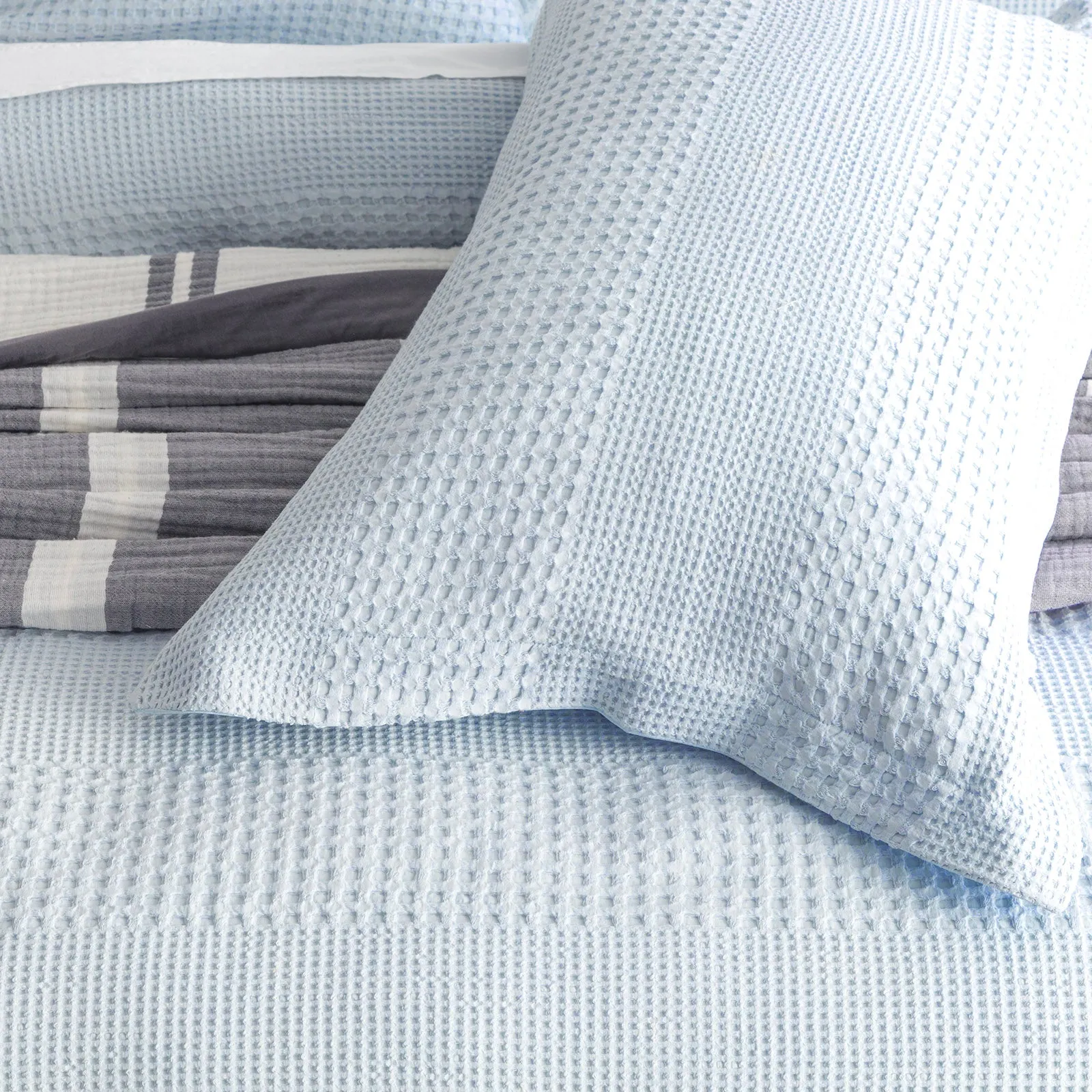 Renee Taylor Elegance Waffle Cotton Jacquard Quilt Cover Set - SKY