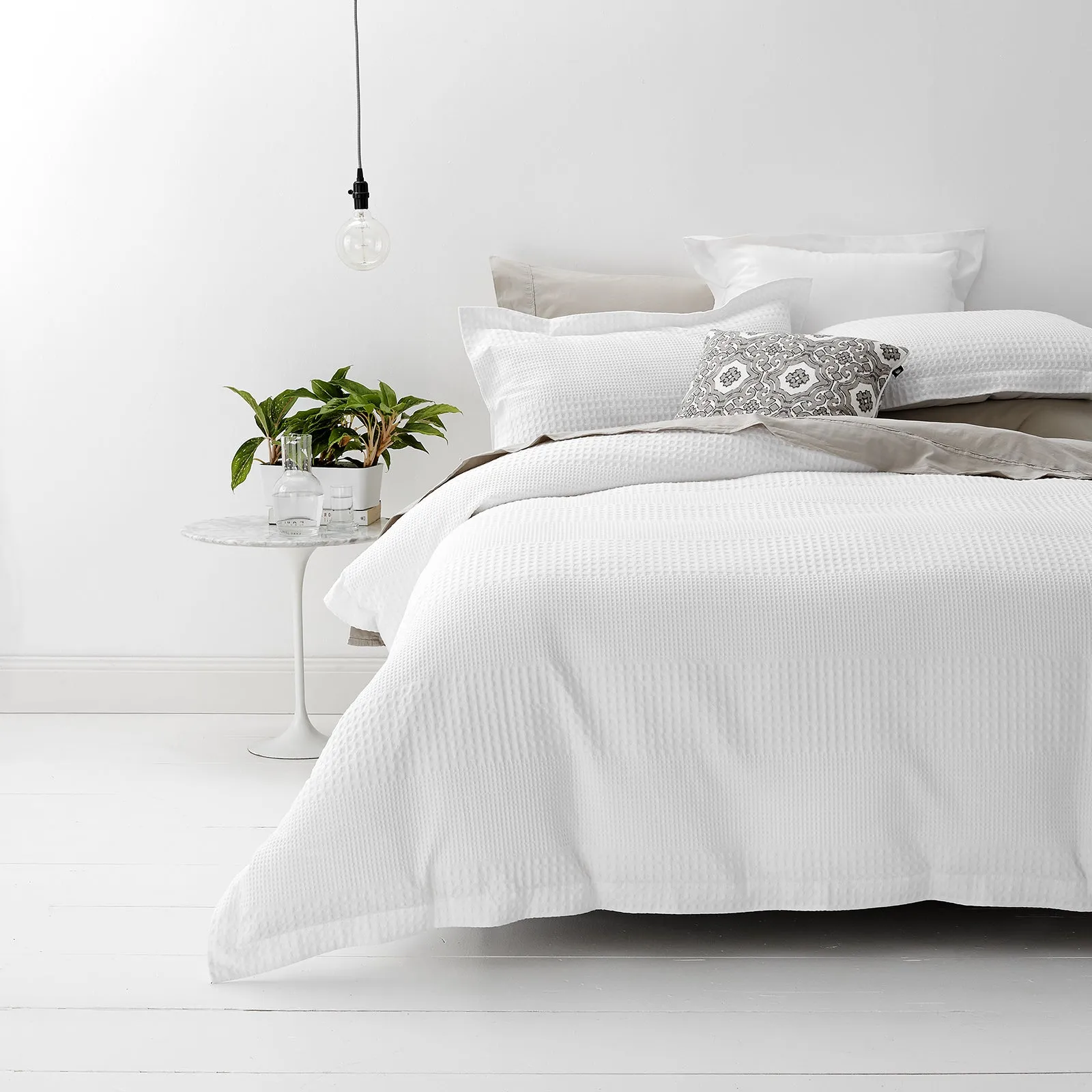 Renee Taylor Elegance Waffle Cotton Jacquard Quilt Cover Set - White