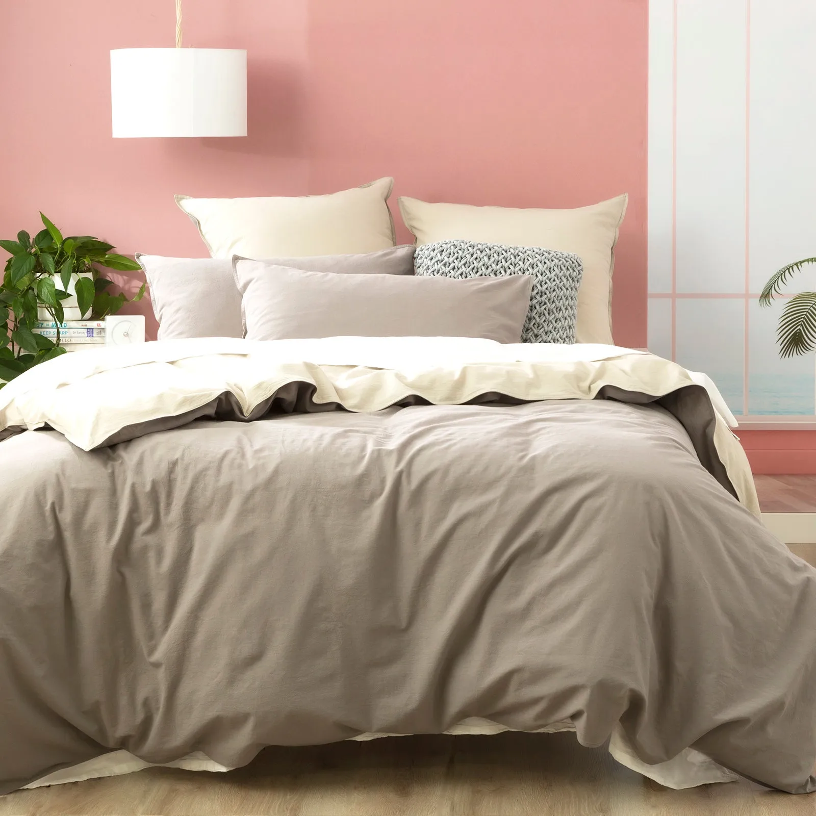 Renee Taylor Essentials Vintage stone washed reversible Quilt Cover Set - Charcoal