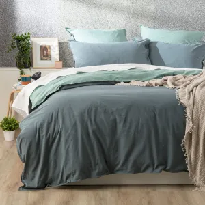 Renee Taylor Essentials Vintage stone washed reversible Quilt Cover Set - Mineral