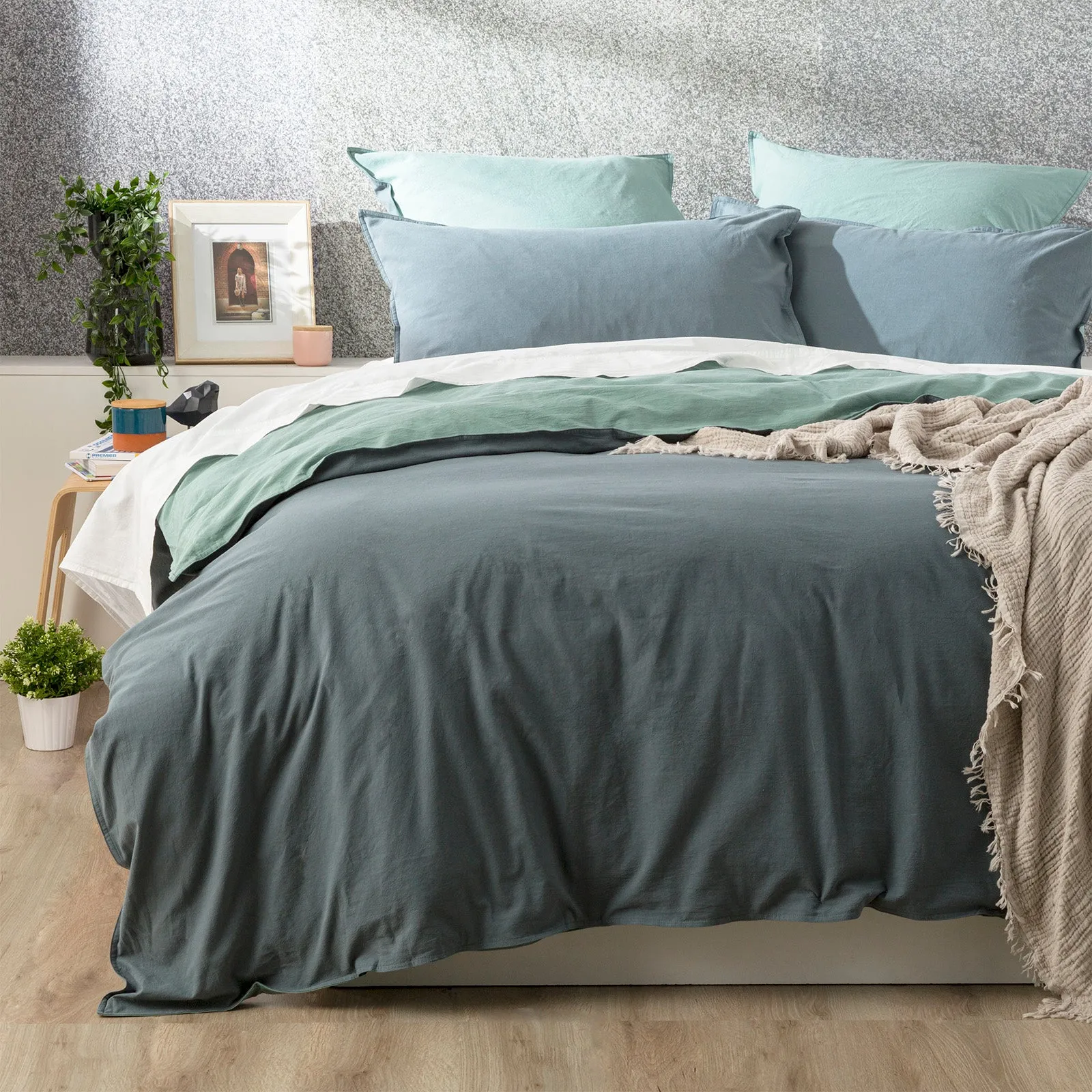 Renee Taylor Essentials Vintage stone washed reversible Quilt Cover Set - Mineral