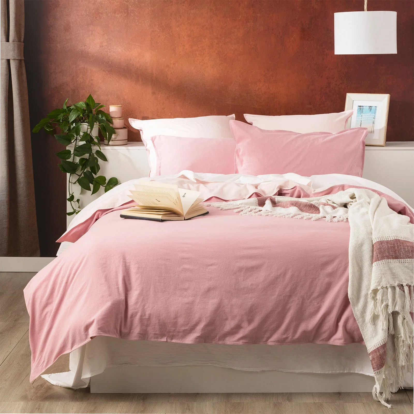 Renee Taylor Essentials Vintage stone washed reversible Quilt Cover Set - Rose
