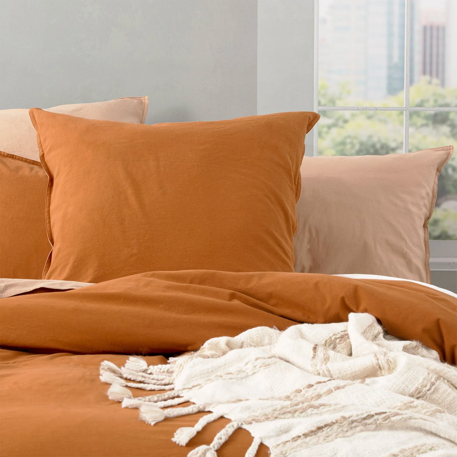 Renee Taylor Essentials Vintage stone washed reversible Quilt Cover Set - Wood