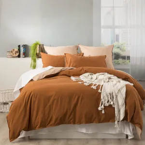 Renee Taylor Essentials Vintage stone washed reversible Quilt Cover Set - Wood
