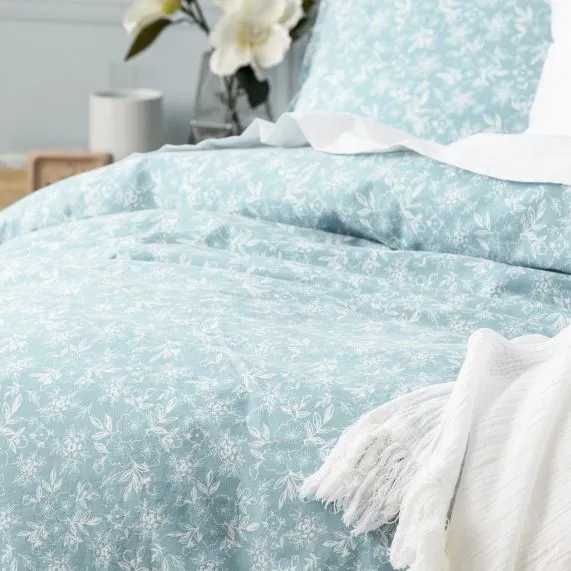 Renee Taylor European Vintage Washed Printed Cotton Quilt Cover Set - Ditsy Arctic