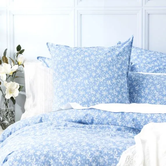 Renee Taylor European Vintage Washed Printed Cotton Quilt Cover Set - Ditsy Sky