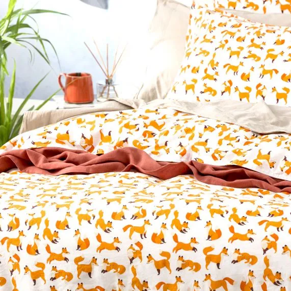 Renee Taylor European Vintage Washed Printed Cotton Quilt Cover Set - Fox