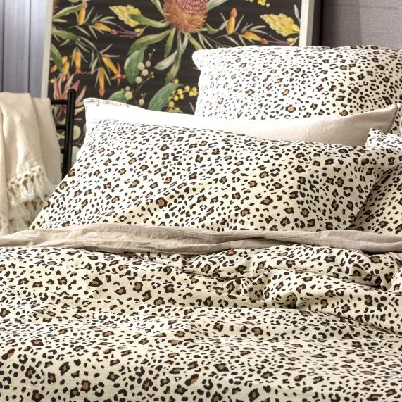 Renee Taylor European Vintage Washed Printed Cotton Quilt Cover Set - Leopard