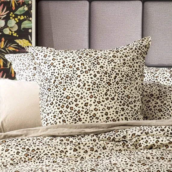 Renee Taylor European Vintage Washed Printed Cotton Quilt Cover Set - Leopard